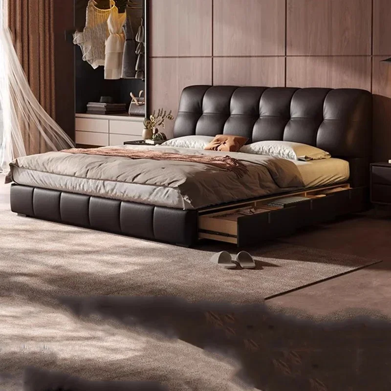 Modern Wooden Storage Bedroom Massage Queen Bed with Safe Mobile Design, Double Luxury Matrimoniale Lounge Suite Furniture