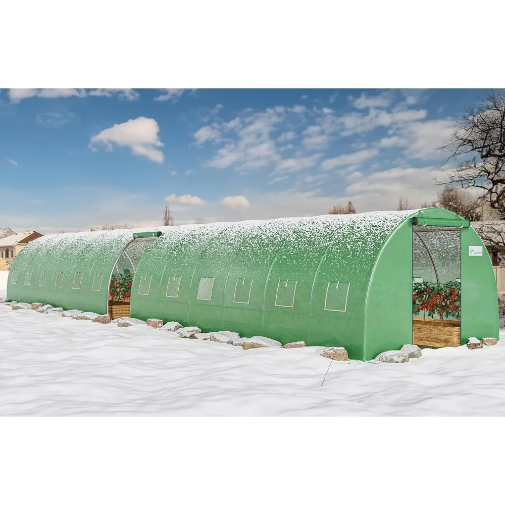 44x10x7ft greenhouse, super large, heavy-duty, 4 zipper door, outdoor, 24 windows, walk-in tunnel, greenhouse art upgrade