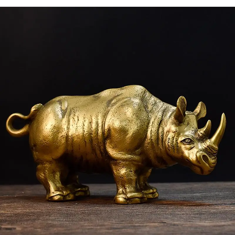 Gold Imitation Rhinoceros Figurines, Miniature Ornaments, Tabletop Decoration Accessories for Living Rooms and Homes