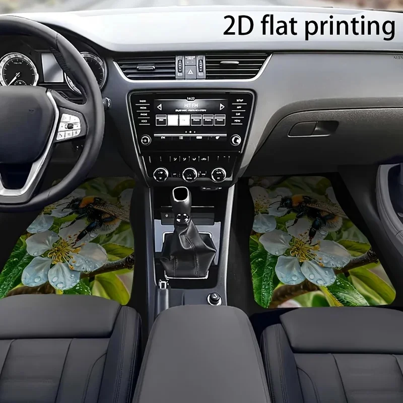 4pcs Car Floor Mats, Bee And Flower Pattern, Universal Car Mats, Made Of Polyester Fiber, Suitable For Front And Rear Seat Inter