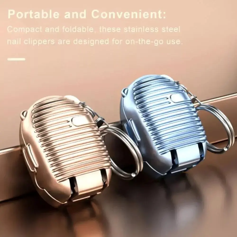 Creative Stainless Steel Nail Clipper Keychain Suitcase Shape Mini Keyring Fingernail Clipper Foldable Unisex Fingernail Trimmer