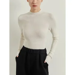 Women's Seamless Half-High Neck Knitted Bottoming Shirt, Inner Sweater, Slim and Thin, Versatile, Casual Early Fall