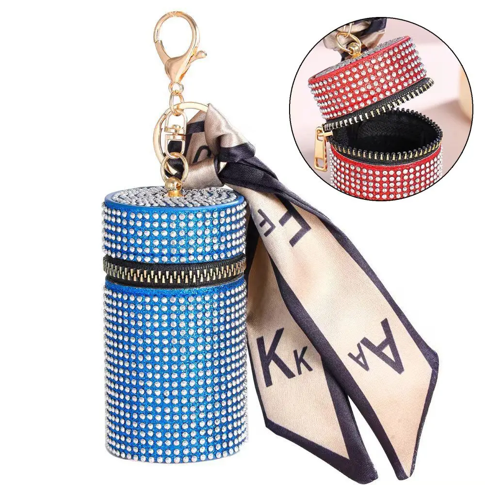 Fashion with Silk Scarf Rhinestone Lipstick Bag Bag Accessories Gifts Bucket Wallet Keychain Cylindrical Zipper Coin Purse