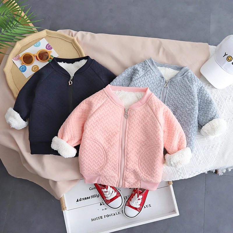 Kleinkind-Jungen-Seersucker-Jacke mit Reißverschluss, Fleece-Futter, warmer Wintermantel, Kinder-Baseballkragen, Baumwollmischung, Oberbekleidung, Größe 80-120 – Detail 1