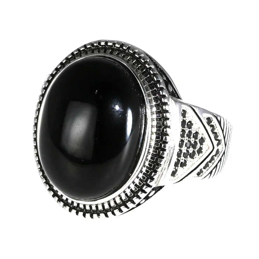 Real Pure 925 Silver Rings Cool Antique Turkey Ring For Men With Natural Stone Oval Black Onyx Turkish Jewellery Anelli Uomo