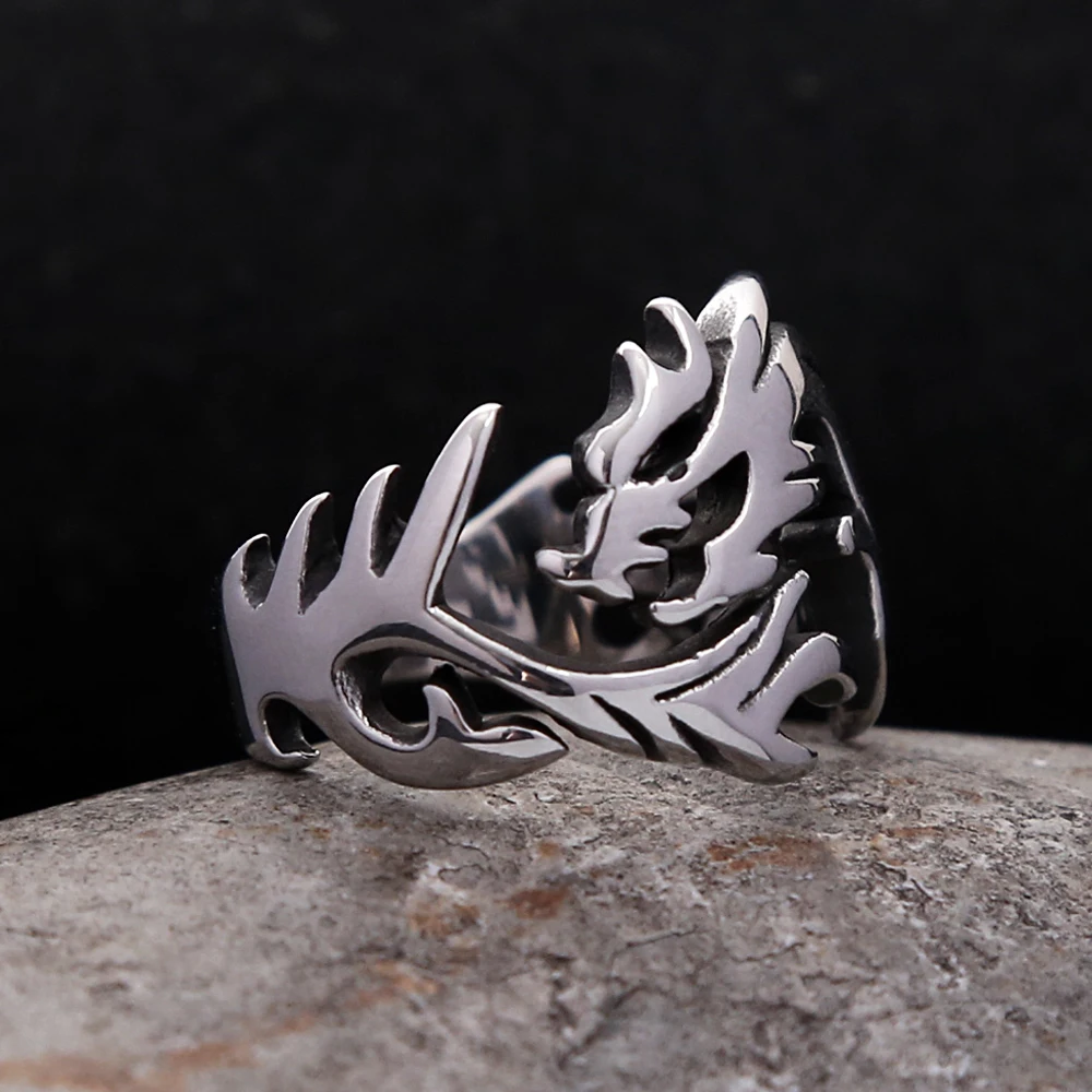 Punk Vintage Stainless Steel Viking Fire Dragon Ring For Men Women Hip Hop Animal Biker Rings Unique Creative Jewelry Wholesale