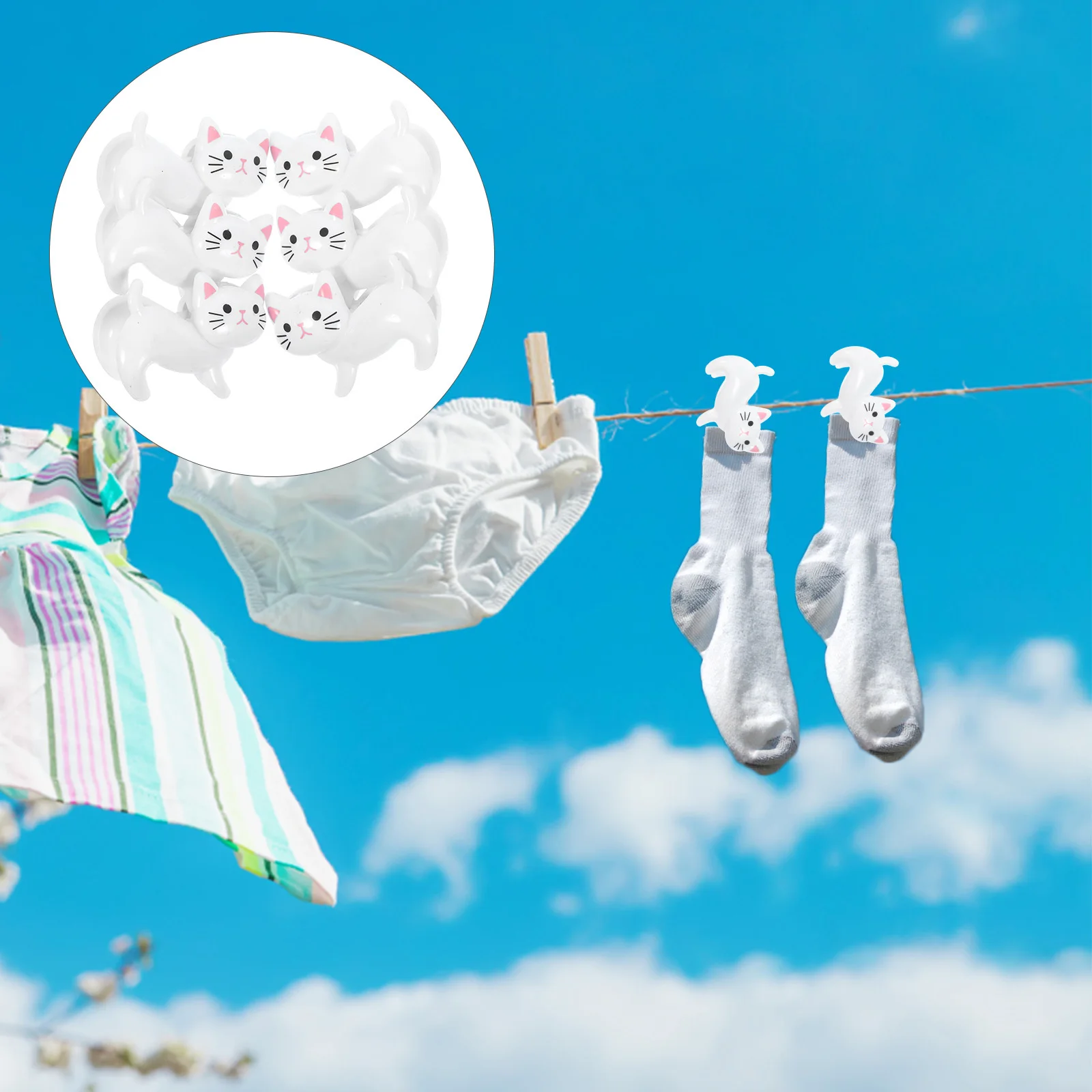 

6pcs Standing Cat Shape Clips Multi-Functional Plastic Clothespins For Hanging Towels Photos Snack Bags Tickets Quilt Fixation