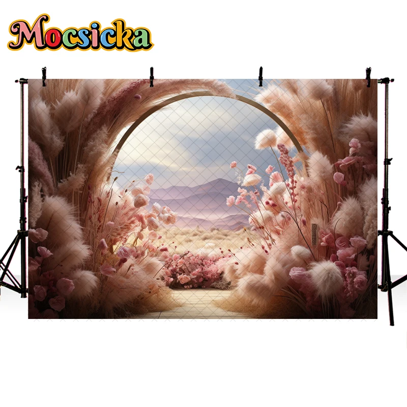 Богемный фон для фотосъемки детей осень Пшеница весенний цветочный арочный декор для беременных новорожденных портрет фото фон для студийной съемки