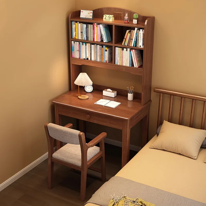 

HYS solid wood desk bookshelf integrated household simple computer desk bedroom study table small apartment bedside writing