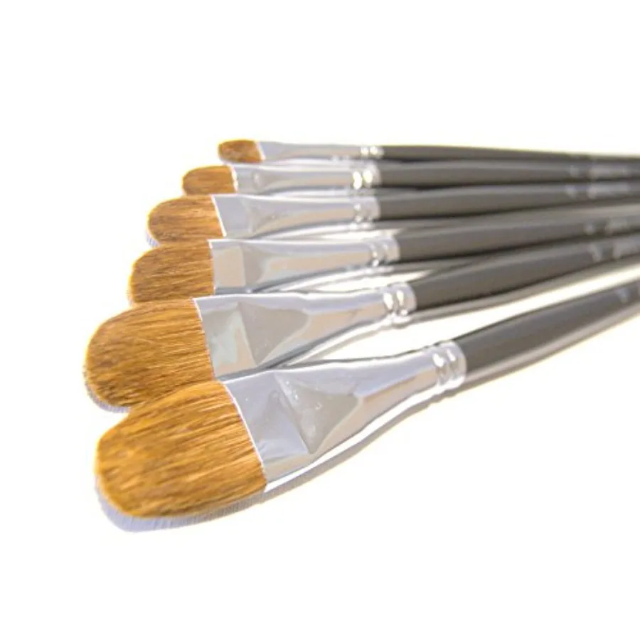 

Red Sable Filbert Paint Brushes - Set of 6 Acrylic, Watercolor, Mixed Media or Oil Paint Brushes. Long Handle Professional Art