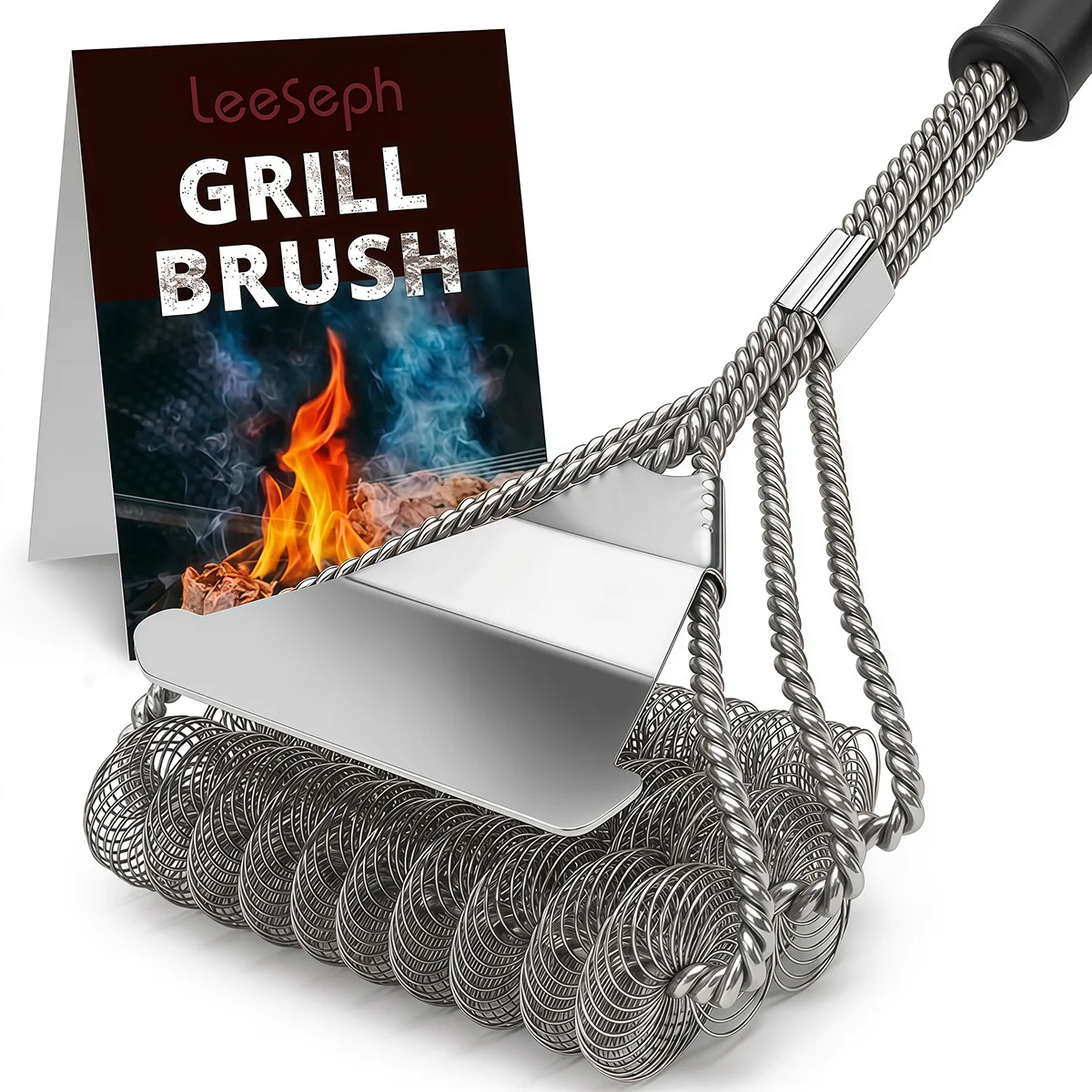 Safe Grill Brush - Bristle Free BBQ Grill Brush - Rust Resistant Stainless Steel Barbecue Cleaner - Great Grilling Accessories