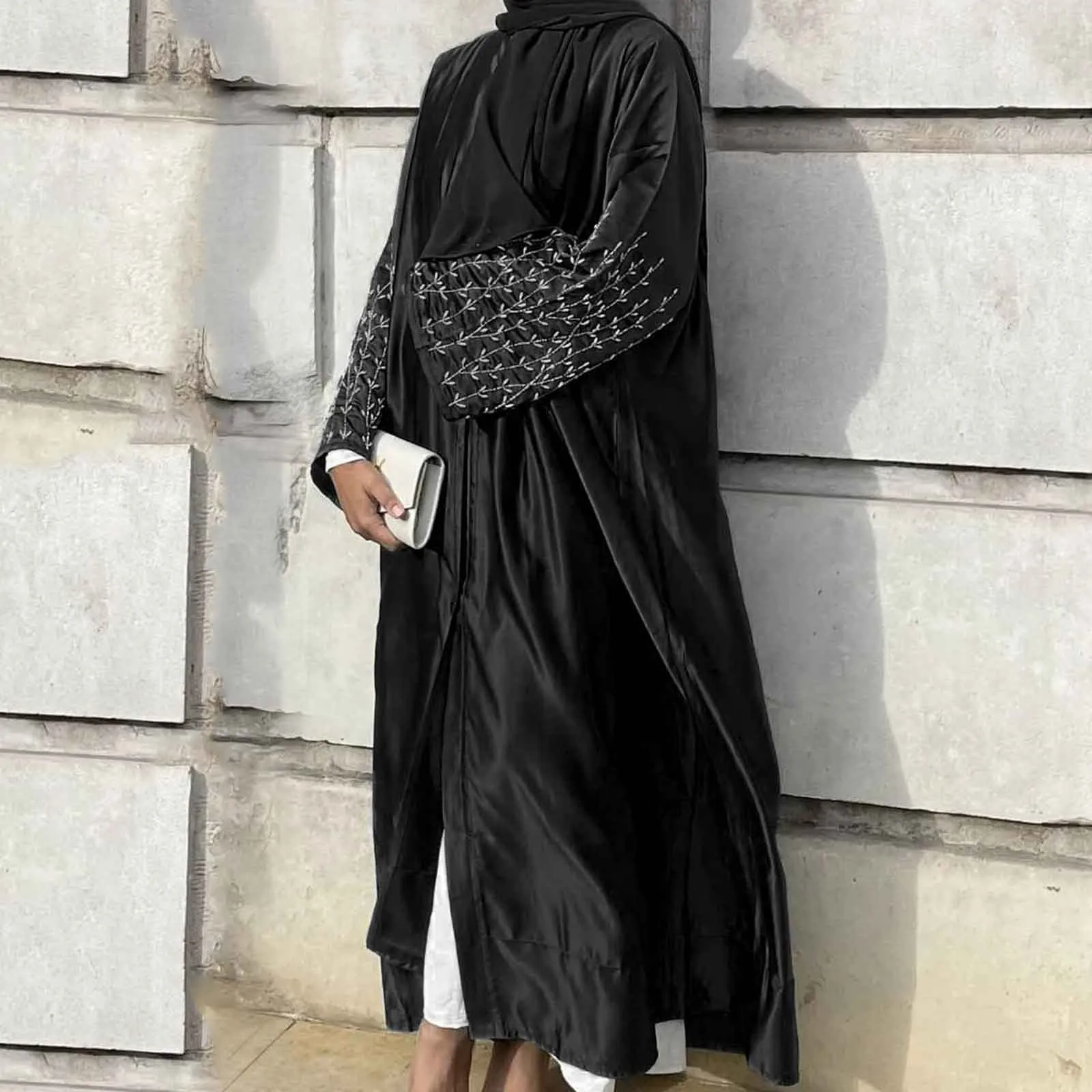 

Womens Elegant Casual Abaya Muslim Embroidery Elegant Temperamental Abaya Long Skirt Handmade Beaded Dress Fashion Muslim Dress