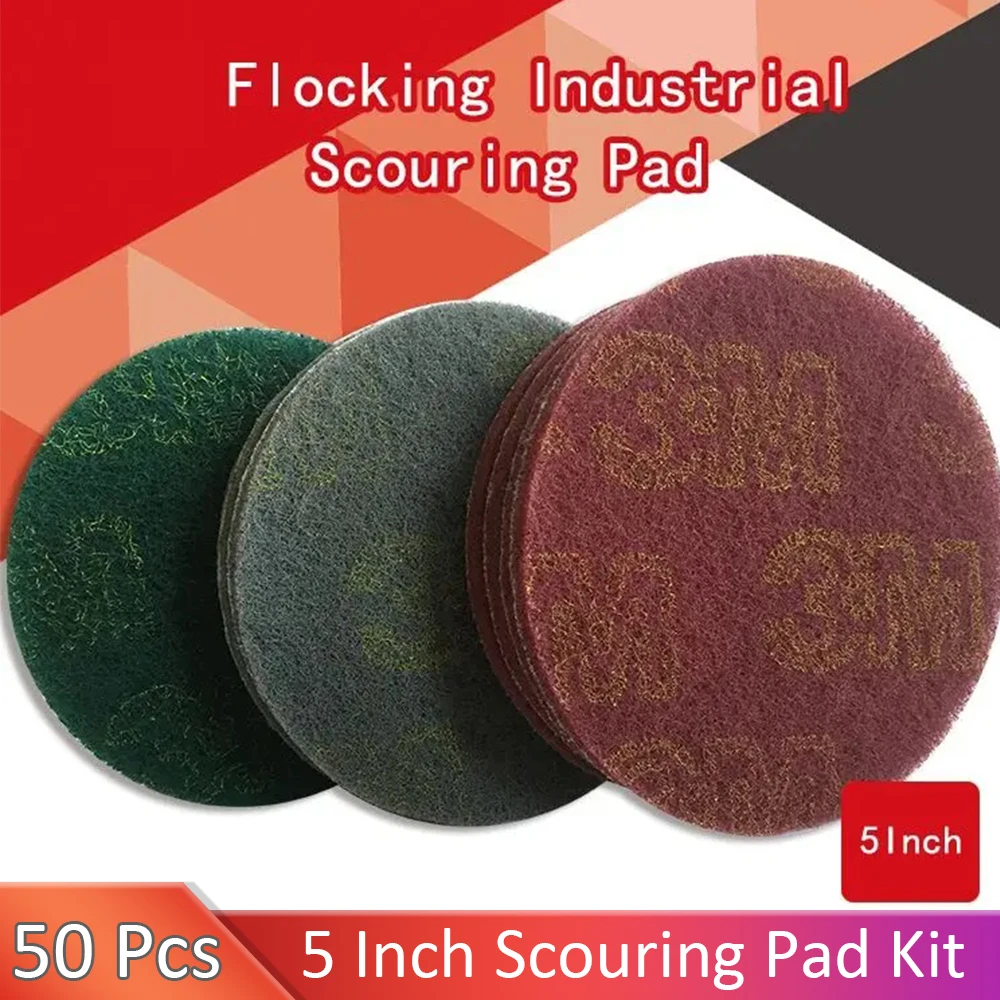 Scouring Pad Polishing Pad 5-inch 240/400/1000 Grit Self-adhesive Disc Industrial Heavy Duty Nylon Cleaning (Pack of 50)