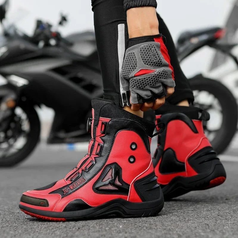 

Men Motorcycle boots Breathable Anti-fall Rider Road Racing Casual Shoes Boots Gear Shift Rubber Sole Reflective Motorbike Shoes