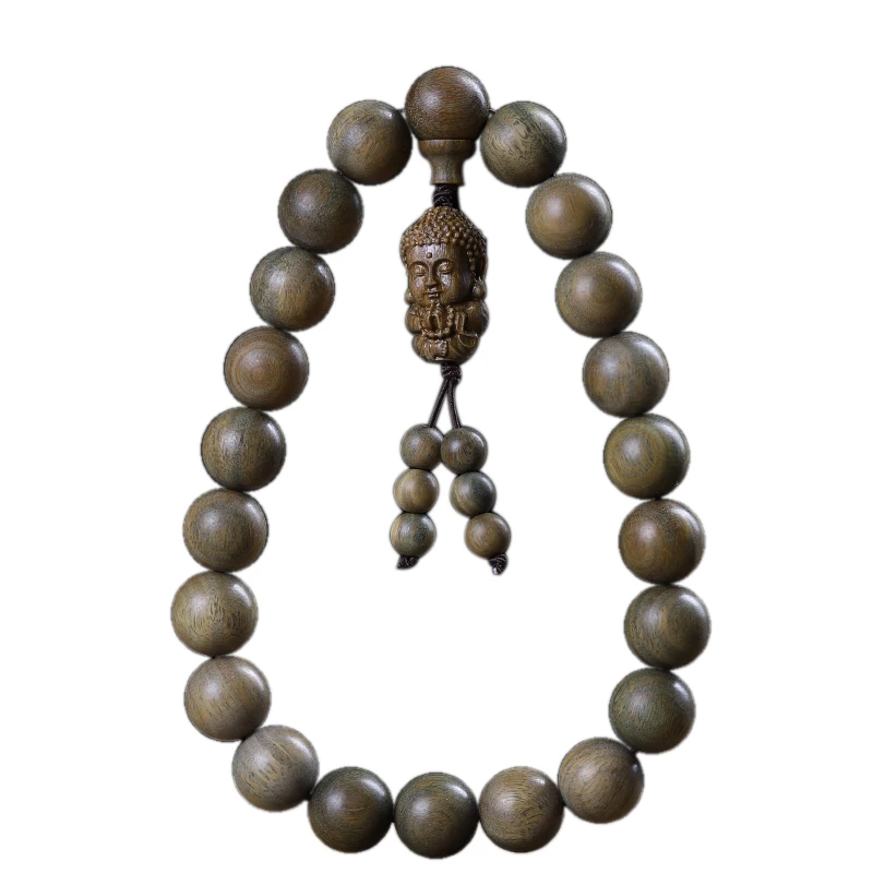 UMQ Natural Green Sandalwood Buddha Beads Car Hanging Hand-Held Carving Pendant Vintage Wenwan Rosary Ethnic Style Jewelry