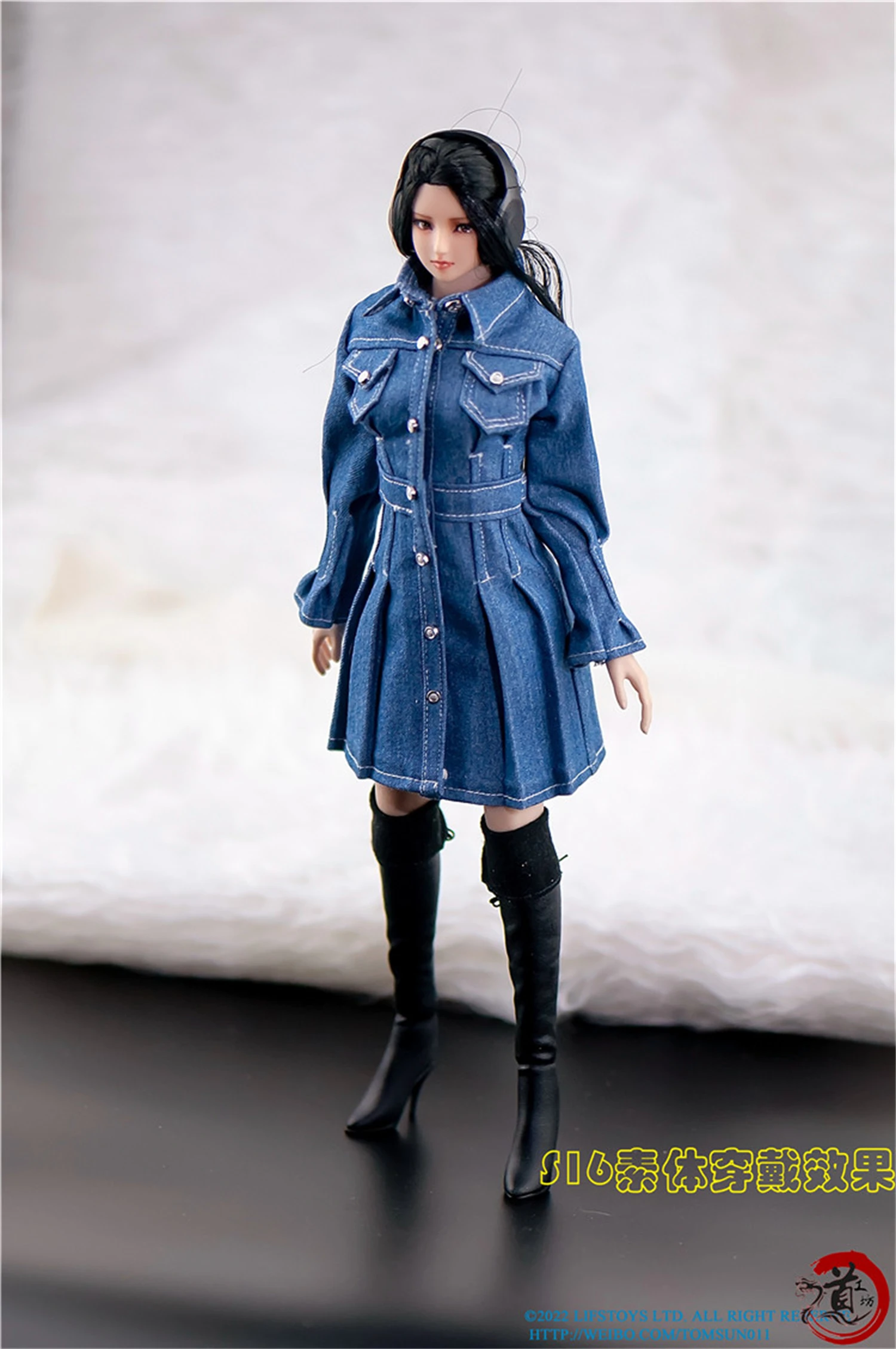 LIFS22CL05 1/6 Denim Dress Waist Puff Sleeve JK Skirt Clothes Costume Fit for 12'' Female Action Figure