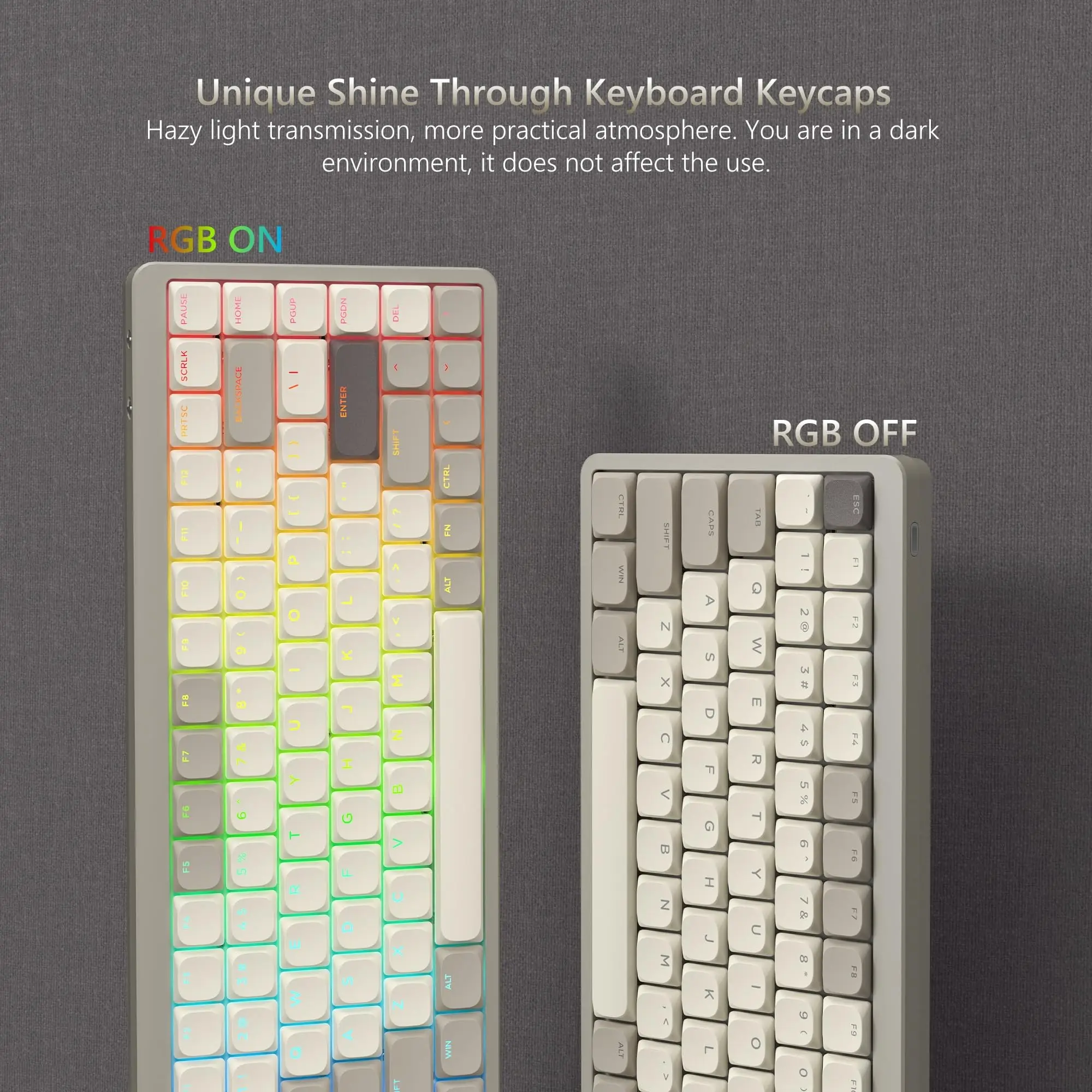 أغطية مفاتيح PBT رفيعة منخفضة المستوى باللون الرمادي الكاكي 143 مفتاحًا لقطة مزدوجة لامعة من خلال أغطية المفاتيح لمفاتيح لوحة المفاتيح الميكانيكية Cherry MX