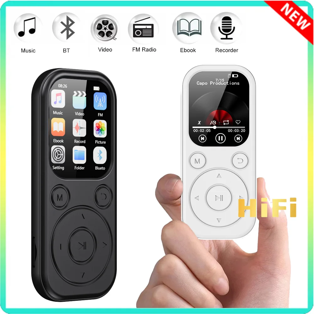 New Ultra Thin MP3 Music Player Bluetooth 5.4 MP3 player With 1.8 Inch IPS Screen With FM,E-Book,Clock Portable With long batter