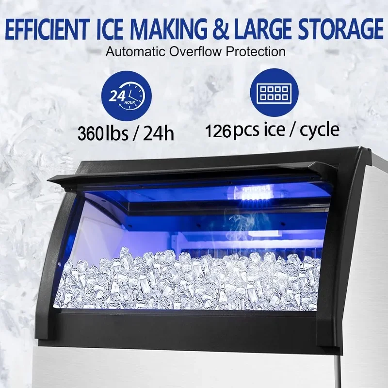 Commercial Ice Maker Machine Large Ice Storage Bin,Stainless Steel Under Counter Industrial Ice Machine for Bar,