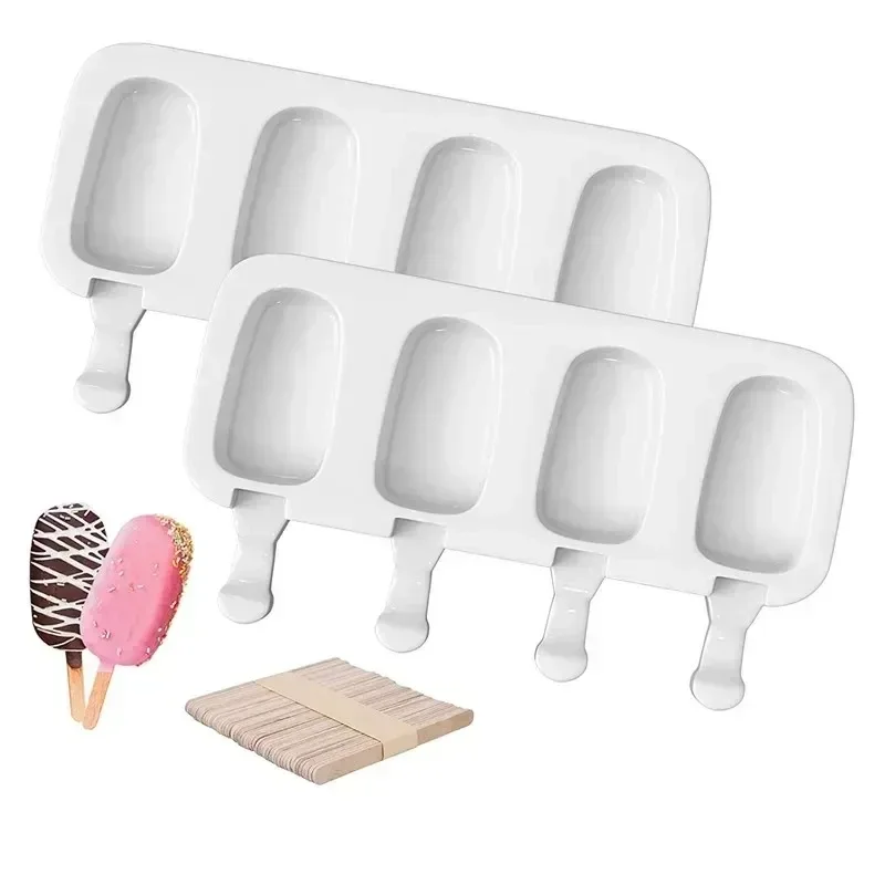 4-grid Universal 3D DIY Handmade Silicone Cream Eco-Friendly Popsicle Mousse Dessert Freezer Juice Cube Tray Barrel Maker Mold