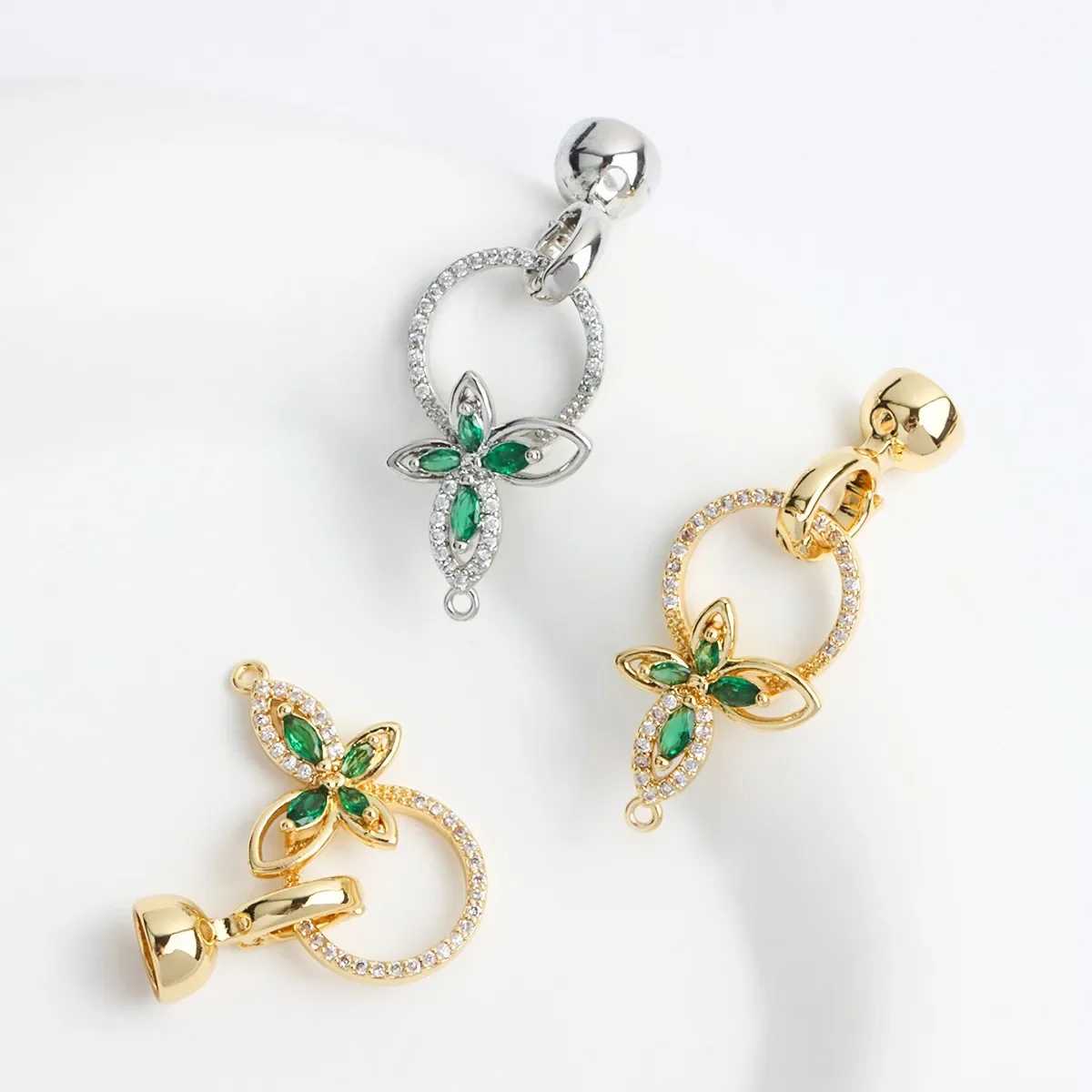 

18K Real Gold-plated Opal Butterfly Buckle Head, Jadeite Jade Pearl Tail Buckle DIY Jewelry Accessories