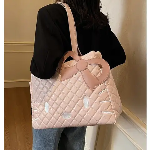 Kawaii Hello Kitty Handbag Girl Cute Bow Shoulder Bag Japanese Style Cortex Large-capacity Bag Commute Versatile Festival Gift