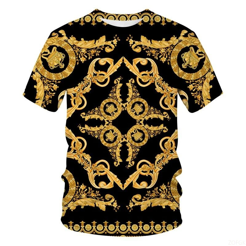 Luxury Baroque Golden Pattern T-shirt Unisex Unique 3D Print Crewneck T Shirts Men Personality Streetwear Fashion Trendy Tee Top image 6