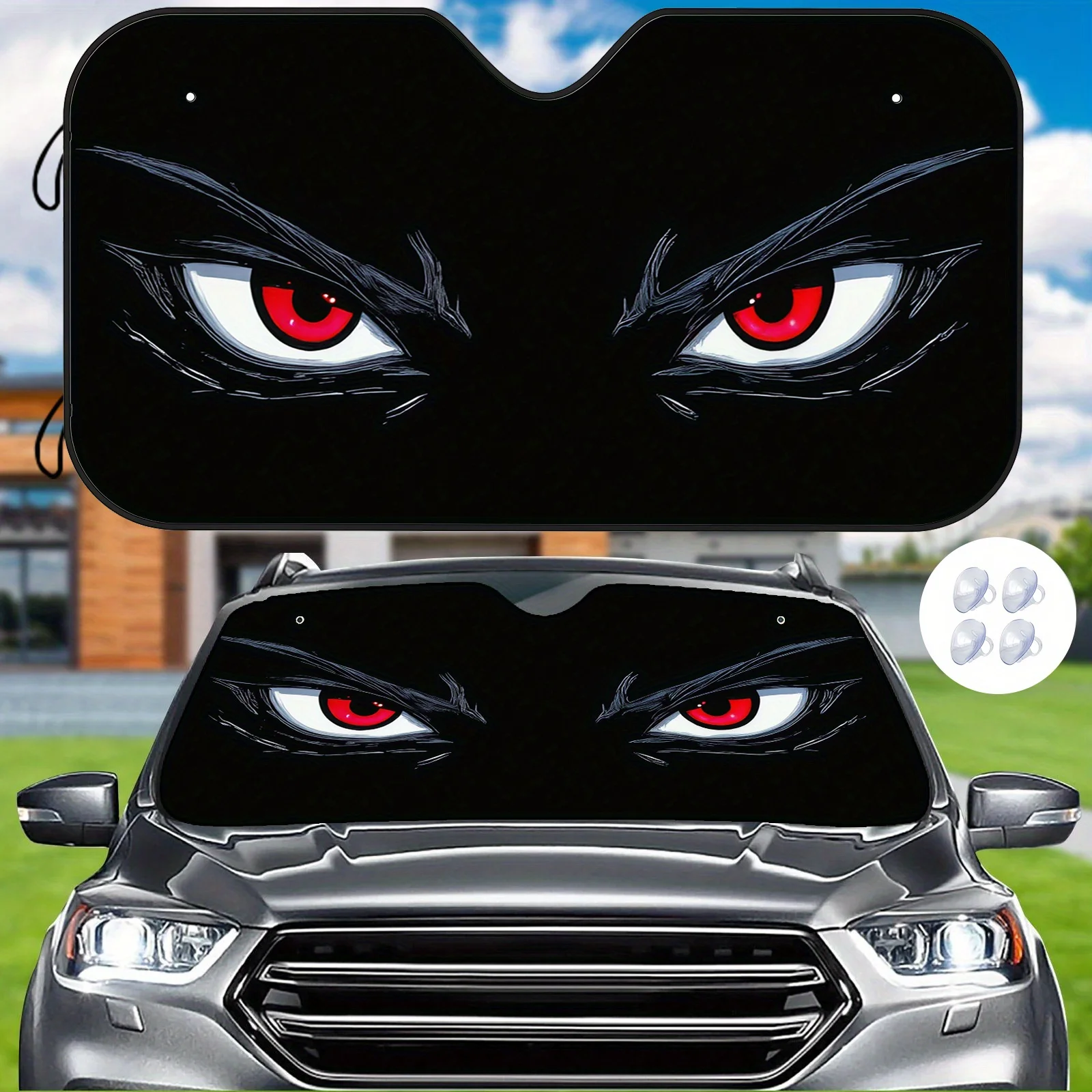 

Автоматический солнцезащитный козырек Fierce Red-Eyed, термостойкая защита переднего окна, устойчивая к царапинам, с 4 бесплатными присосками, чтобы сохранить йо