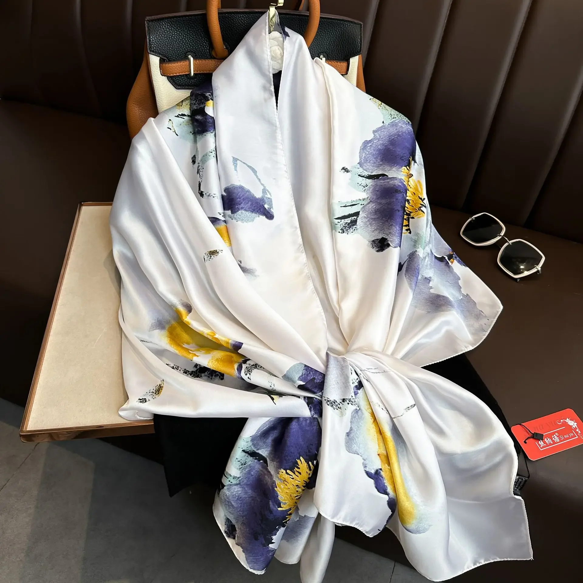 Luxury Brand Women Long Silk Scarves Shawl Lady Wrap Soft Female Europe Designer Beach Bandanna Foulard Muffler Pareo 180*90cm image 3