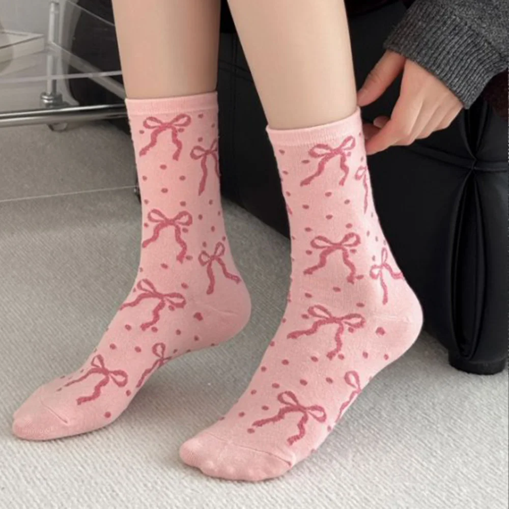 5 Pair Korean Style Women Socks Fashion Long Casual Autumn Winter Cute Round Dot Funny Bow Lady Socks Middle Tube Sokken Vrouwen