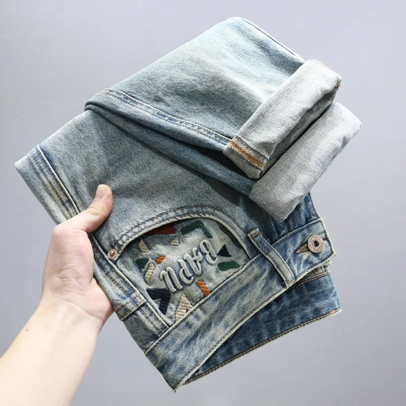 High-end Loose Jeans for Men, Spring and Autumn New Style, Unique Straight-leg Trendy Street Fashion Washed Denim Long Pants