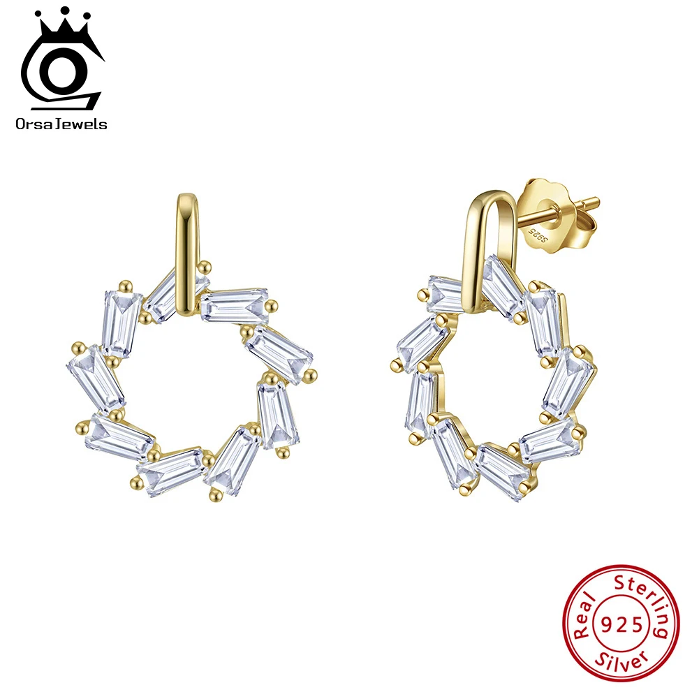 

ORSA JEWELS 925 Sterling Silver Female Luxury 5A Zirconia Round Drop Earrings Vintage Clear White Zircon Stone Earrings APE134