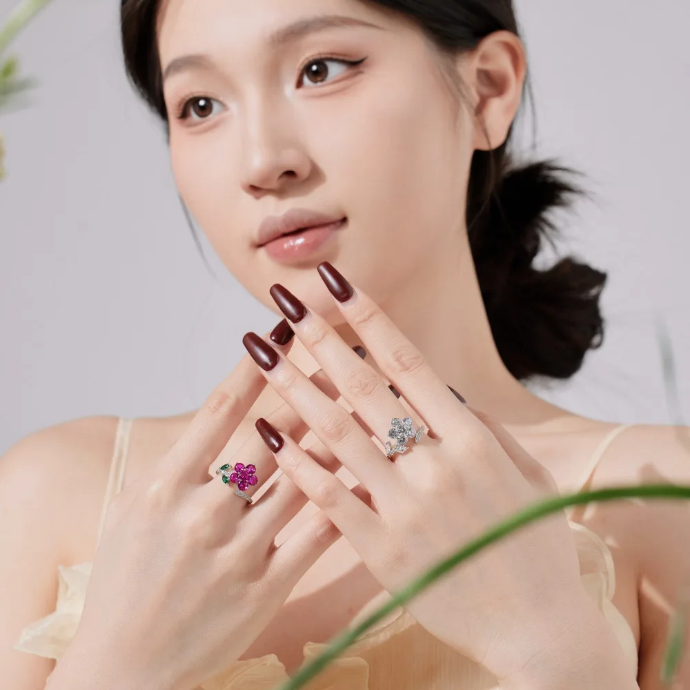 XUYUANFEN Cross Border New S925 Sterling Silver Flower Ring Women's Instagram Personalized Flower Design Zircon Closed Ring