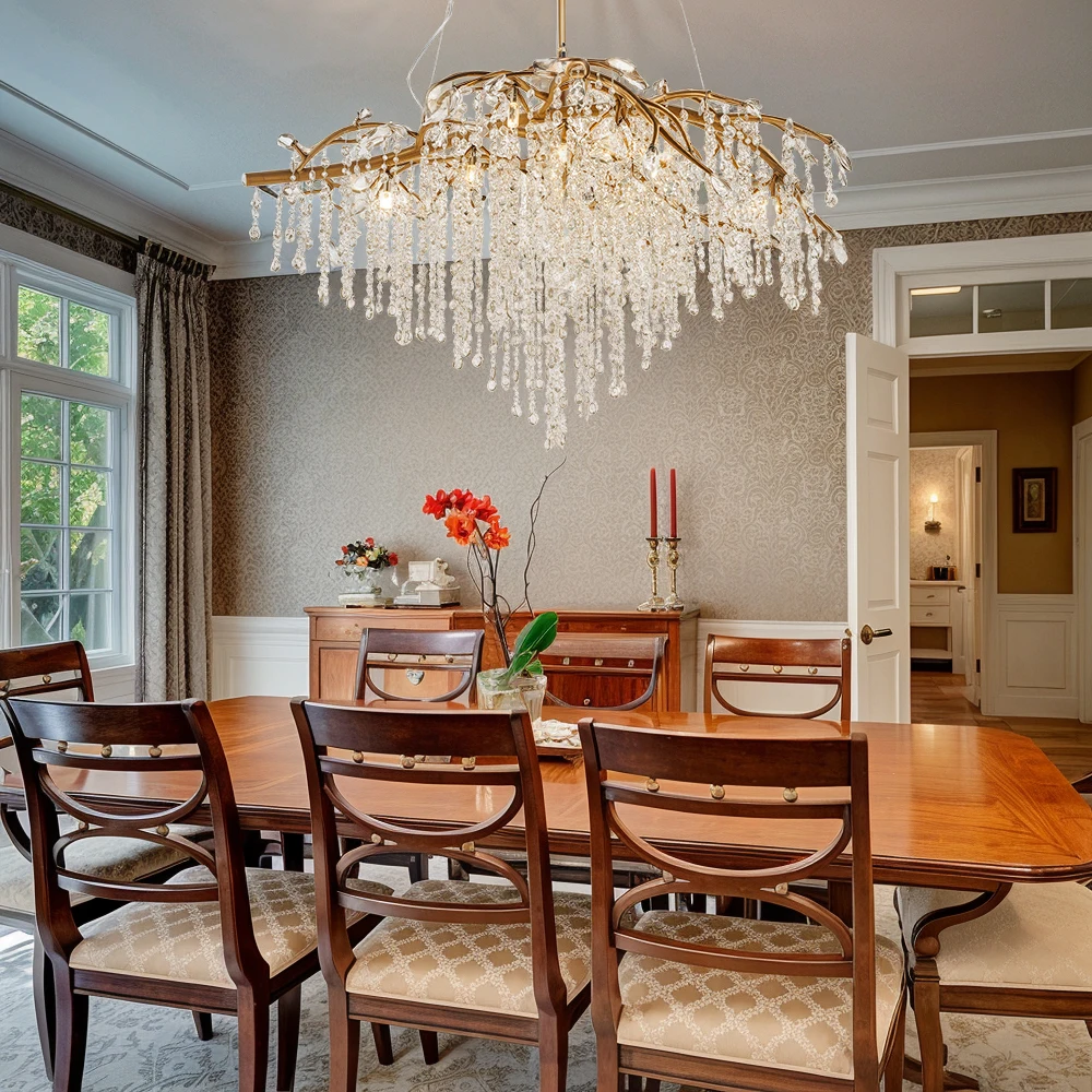 Modern Luxury Crystal Chandelier For Living Dining Room Kitchen Table Hall Gold Silver Tree Branch Iron Ceiling Pendant Lamp