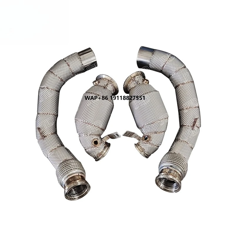 Performance Downpipe with Heat Shield for M5 F90 M8 F91 F92 F93 S63 4.4L V8 Turbo Engine High Flow Catted Exhaust Front Pipe