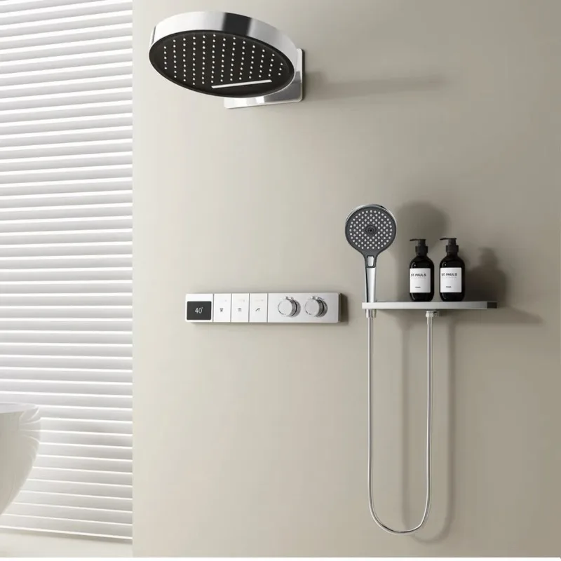 Embedded concealed shower, full set of white button environment 360 wall rain shower thermostatic shower, shower set