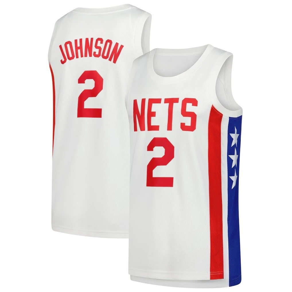 جيرسي كرة السلة - أبيض مع لمسات حمراء وزرقاء "كلكستون 33" "NETS" شعار ريترو ستار مخطط تصميم رياضي جيرسي