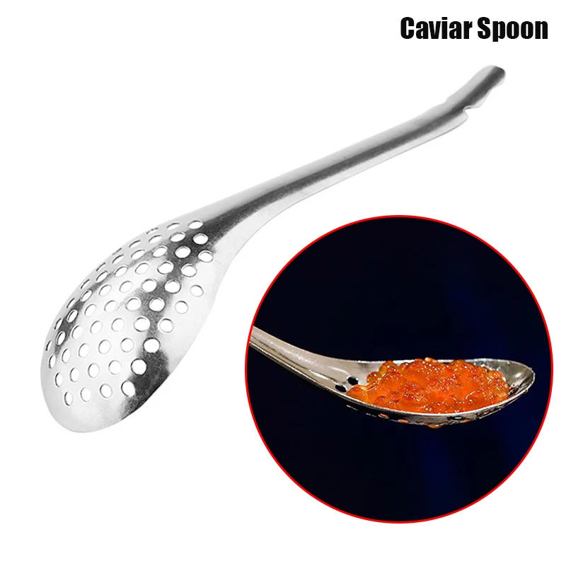 Cuchara de esferificación de acero inoxidable, cuchara de Caviar ranurada para sacar cápsulas de aceitunas del tarro, herramienta de cocina de gastronomía Molecular