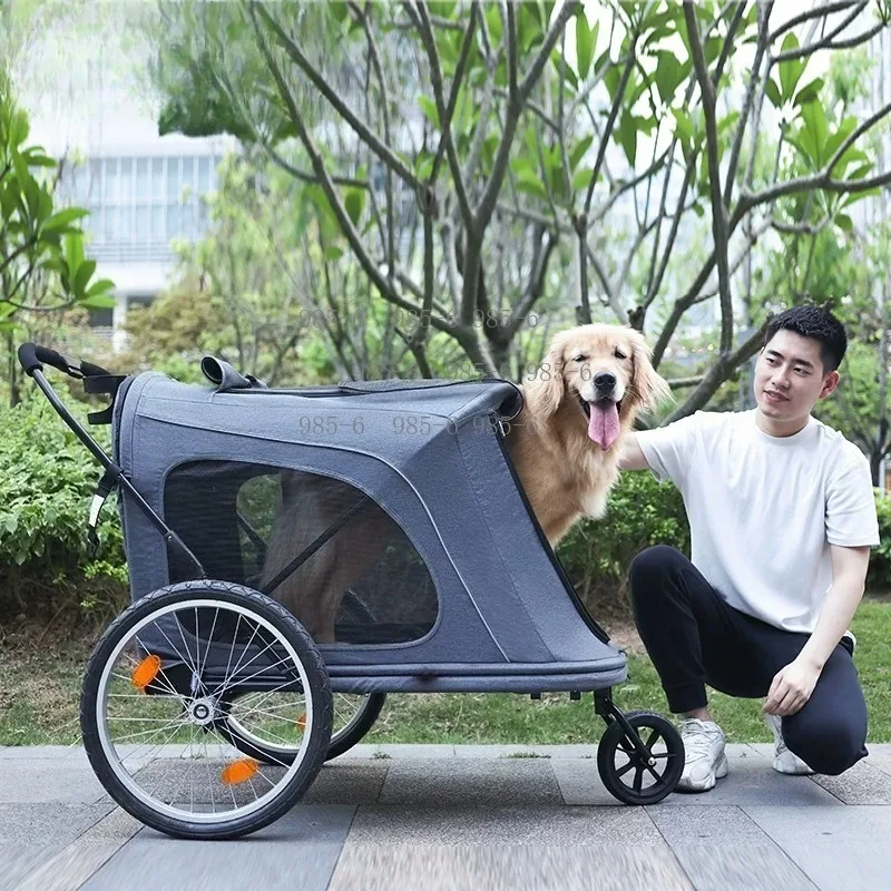 One-click Folding Large Pet Cart, Tractable with Bicycles for Large and Senior Dogs Outdoor Travel