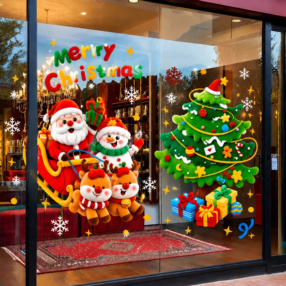 New Year Merry Christmas Wall Window Stickers Santa Claus Window Clings Decal Christmas Decoration For Home