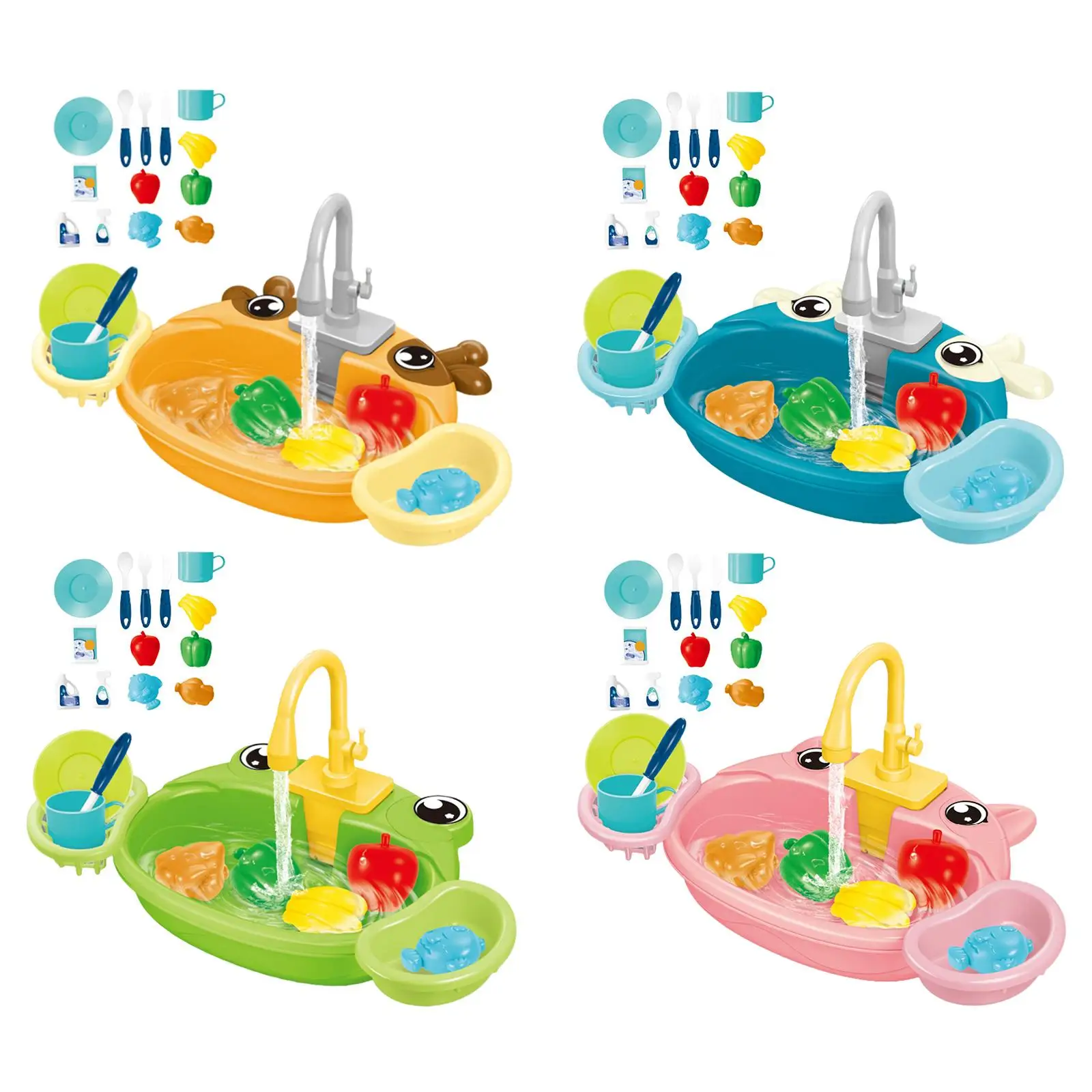 Kitchen Sink Toys Play Dishes Pretend Cleaning with Running Water Electric Play Set for Play House Gift Kids