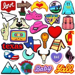 33 Fashion PVC Shoe Charms Ornaments Texas Designer Shoe Decorations Heart-shaped Accessories Pins Fit Kids X-mas Gift