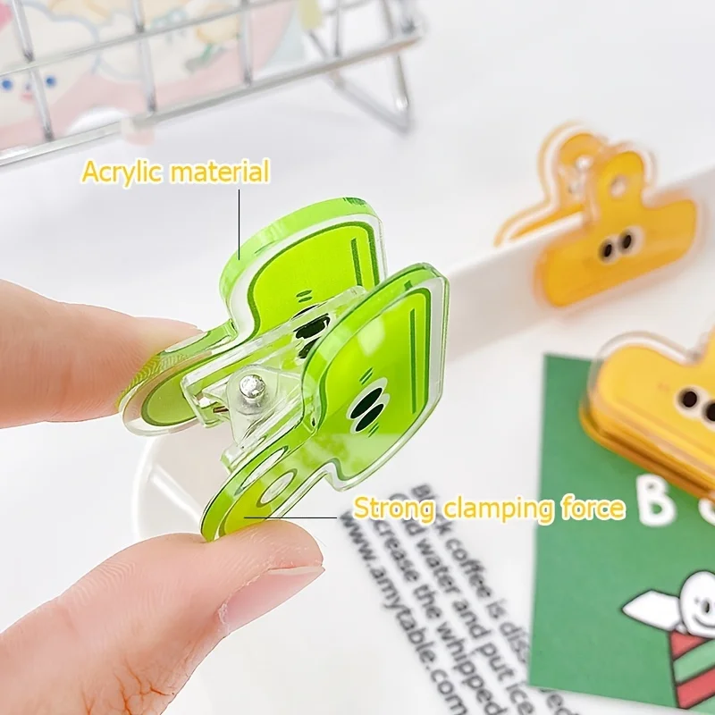 MOHAMM 4pcs Pack Multicolor Cute Face Acrylic Binder Clip Planner Clips Paper Clamp Office Decorative Supplies School Stationery