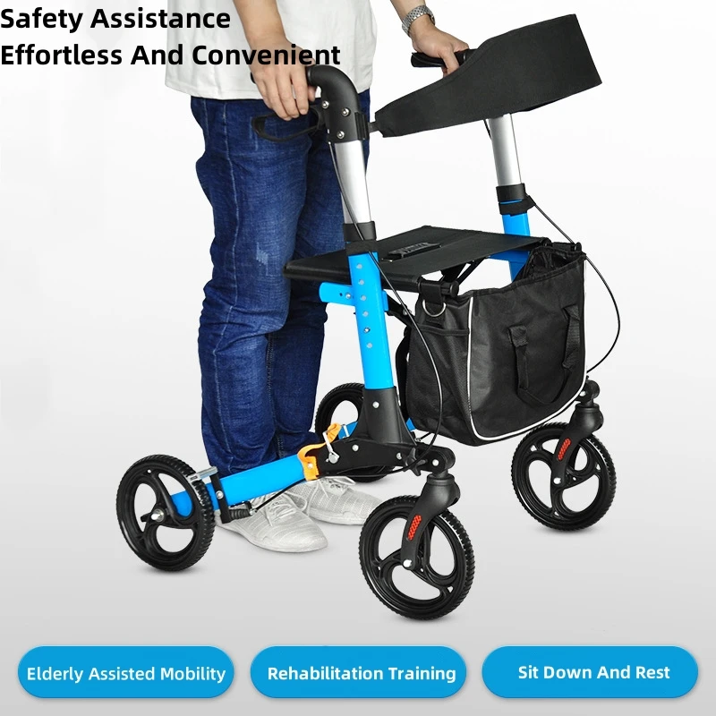 Elderly Disabled Rehabilitation Walking Assist Rollator Walker Aluminum Alloy Folding Pulley Training Mobility Aid Household