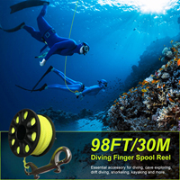Scuba Diving Finger Spool Reel with Stainless Steel Double Hooks 30M Nylon Rope Cave Tech Wreck Diving Finger Reel