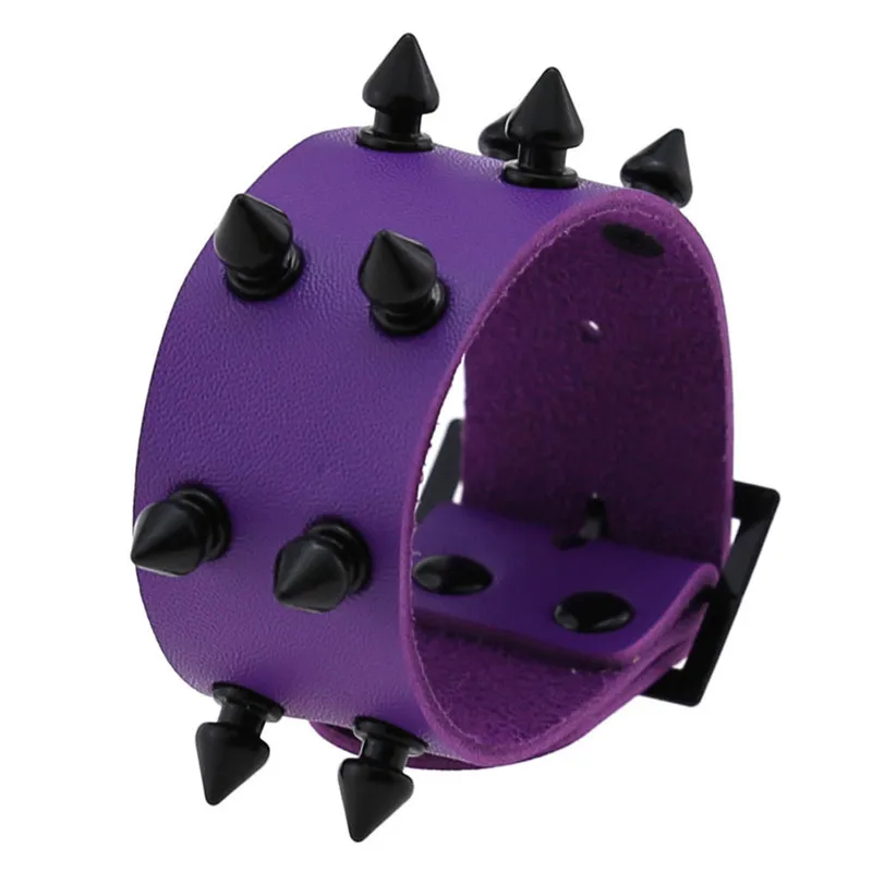 Purple Goth Bracelets For Women Punk Boho Emo Spike Rivets PU Leather Charm Bracelet Cuff Bangles Festival Jewelry Party Gifts