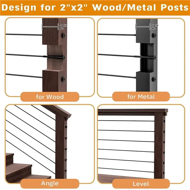 A59Z-Black Cable Railing Kits- 80Pcs 1/8In T316 Stainless Steel Invisible Receiver Swage Stud End For 2Inx2in Wood Metal Post