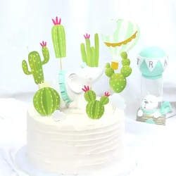 Green Cactus Cake Topper Happy Birthday Personality Plant Cupcake Toppers Kids Party Wedding Decor DIY Baby Shower Supplies