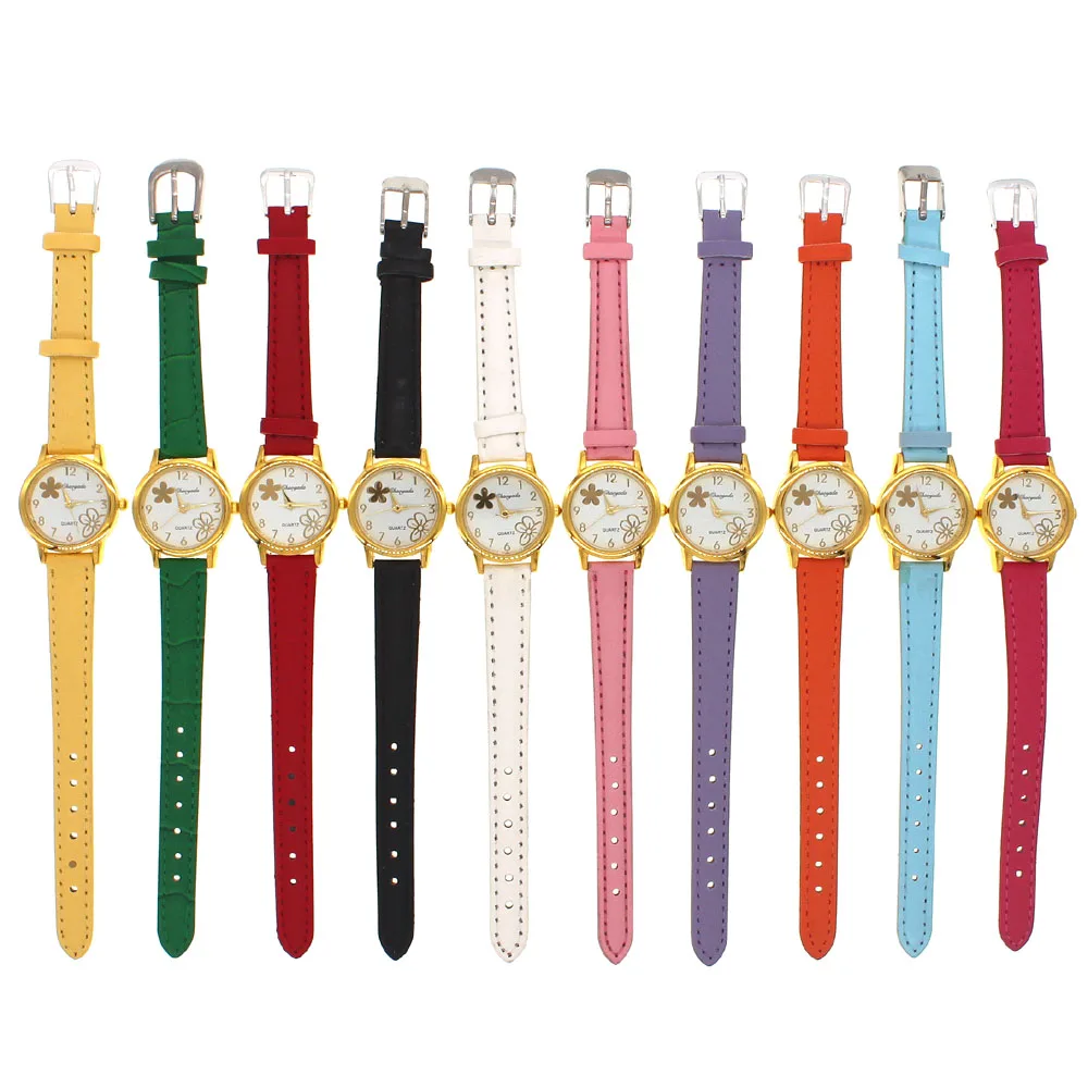 10 قطع السيدات الفتيات ووتش حزام من الجلد حركة الكوارتز اللباس ساعات المعصم #2
