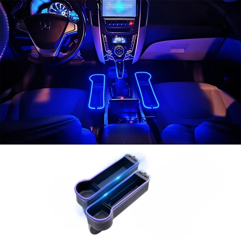 Car Seat Gap Organizer With Light Multifunctional With Small Cup Holder Storage Box Car Seat Gap Filler With 2 USB Charge Ports